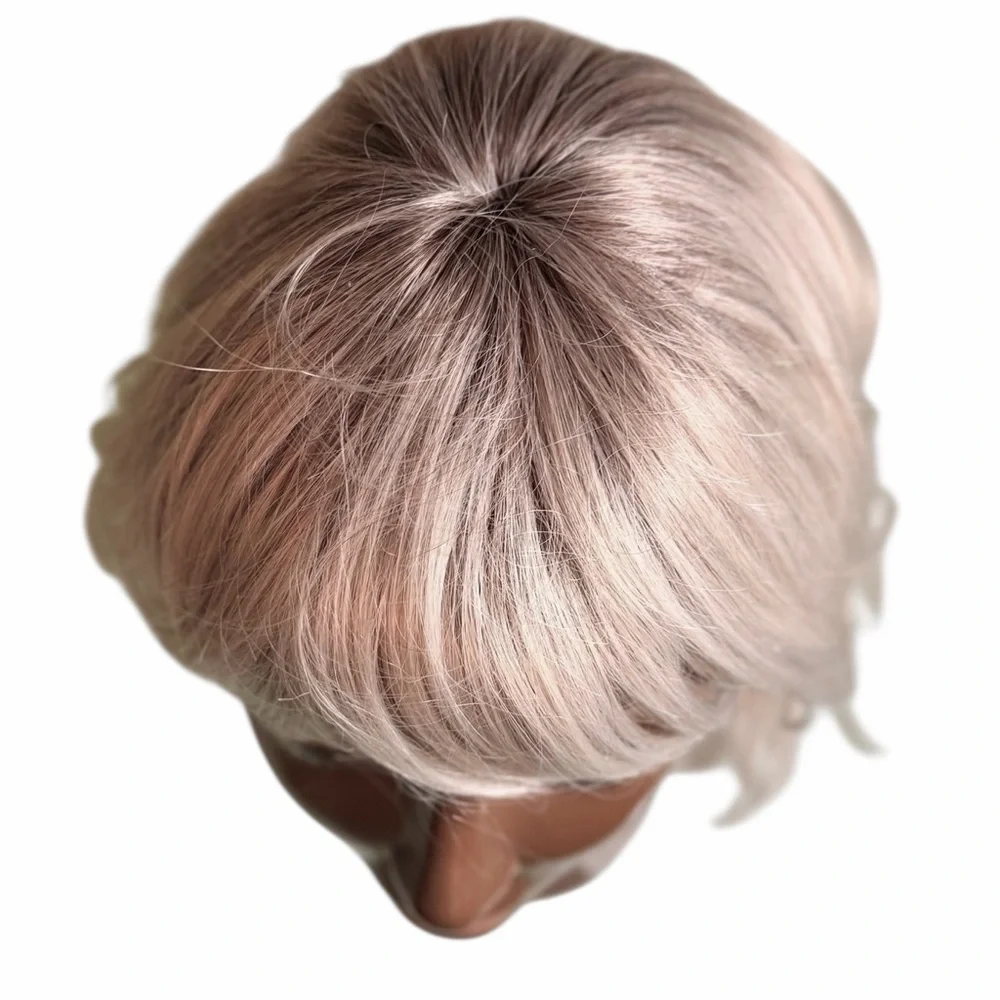 Silvery Grey Platinum Blonde Curly Women's 12” Wig with Bangs - Picture 15 of 16